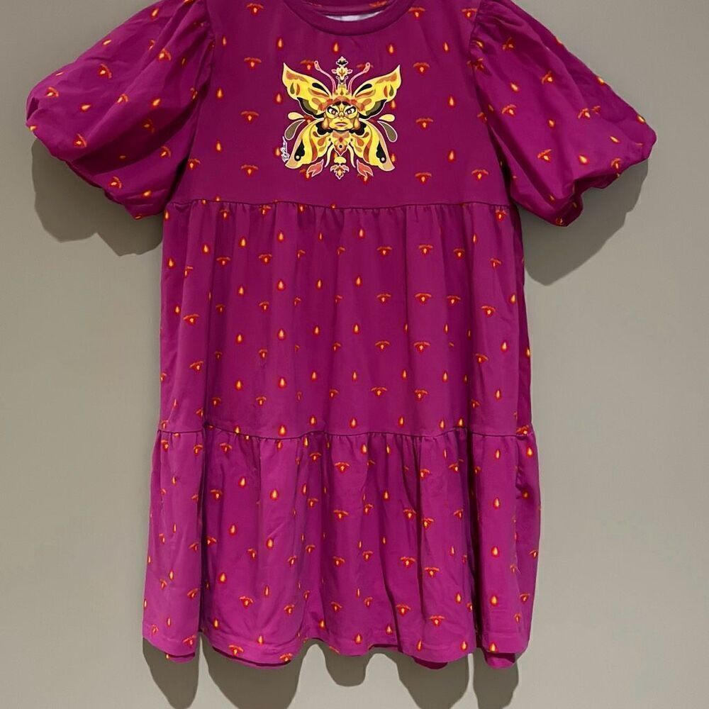 Disney Encamto Mirabel Butterfly Pink Tiered Dress Puffy Sleeves